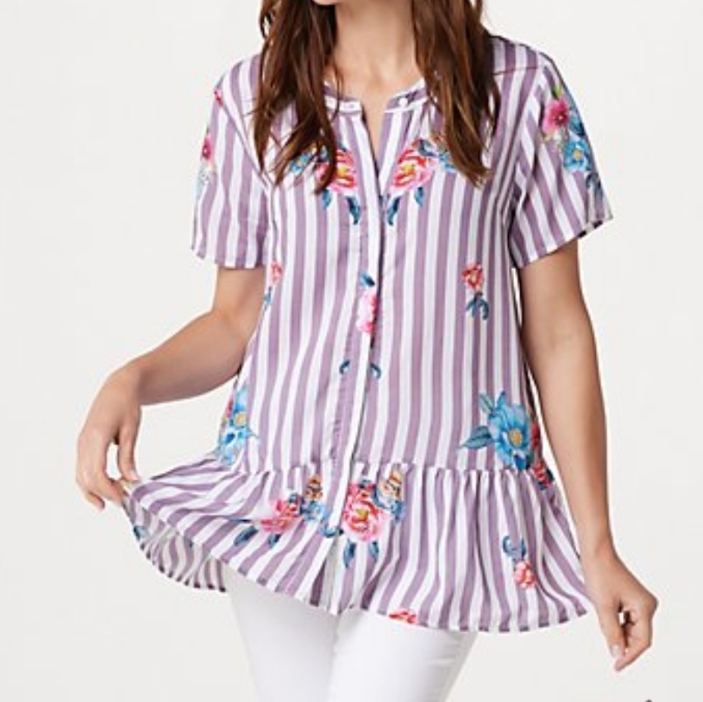 Tolani Printed Button Front Woven Top 2X NWOT